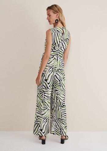 Phase Eight Tamsin Zebra Print Wide Leg Jumpsuit Green USA | 0863519-HN